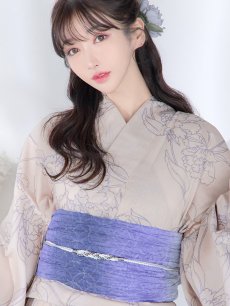 画像5: 【即日発送】【浴衣】ベージュ地に線画の椿浴衣 【浴衣3点セット 浴衣/帯/下駄】 [FB02] (5)