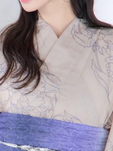 画像6: 【即日発送】【浴衣】ベージュ地に線画の椿浴衣 【浴衣3点セット 浴衣/帯/下駄】 [FB02] (6)