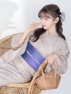 画像9: 【即日発送】【浴衣】ベージュ地に線画の椿浴衣 【浴衣3点セット 浴衣/帯/下駄】 [FB02] (9)