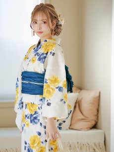 画像11: 【即日発送】ブルーxイエローローズ 薔薇 バラ 浴衣 【浴衣3点セット 浴衣/帯/下駄】 [FB02] (11)