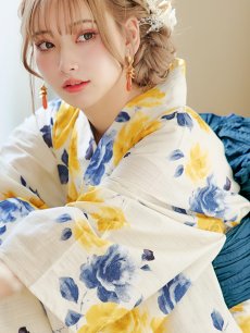 画像12: 【即日発送】ブルーxイエローローズ 薔薇 バラ 浴衣 【浴衣3点セット 浴衣/帯/下駄】 [FB02] (12)