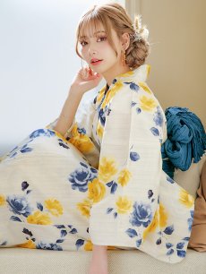 画像13: 【即日発送】ブルーxイエローローズ 薔薇 バラ 浴衣 【浴衣3点セット 浴衣/帯/下駄】 [FB02] (13)