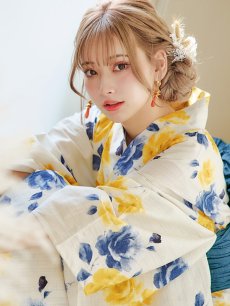 画像15: 【即日発送】ブルーxイエローローズ 薔薇 バラ 浴衣 【浴衣3点セット 浴衣/帯/下駄】 [FB02] (15)