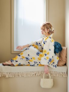 画像16: 【即日発送】ブルーxイエローローズ 薔薇 バラ 浴衣 【浴衣3点セット 浴衣/帯/下駄】 [FB02] (16)