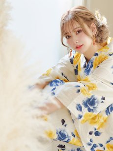 画像17: 【即日発送】ブルーxイエローローズ 薔薇 バラ 浴衣 【浴衣3点セット 浴衣/帯/下駄】 [FB02] (17)