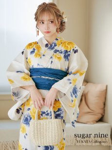 画像2: 【即日発送】ブルーxイエローローズ 薔薇 バラ 浴衣 【浴衣3点セット 浴衣/帯/下駄】 [FB02] (2)