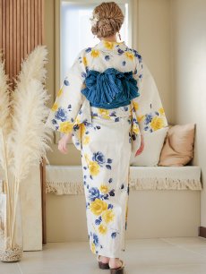画像8: 【即日発送】ブルーxイエローローズ 薔薇 バラ 浴衣 【浴衣3点セット 浴衣/帯/下駄】 [FB02] (8)