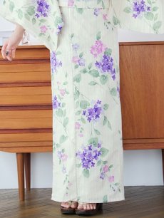 画像18: 【即日発送】クリームストライプ地x紫陽花浴衣 【浴衣3点セット 浴衣/帯/下駄】 [YMT] (18)