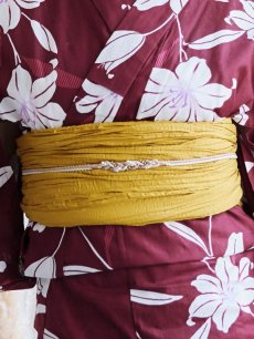 画像5: 【即日発送】【浴衣】エンジ×モダンハイビスカス浴衣 【浴衣3点セット 浴衣/帯/下駄】 [FB02] (5)