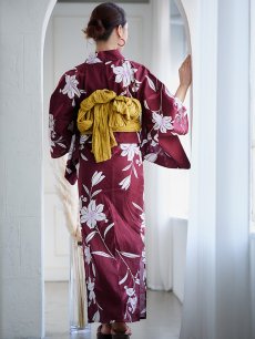 画像8: 【即日発送】【浴衣】エンジ×モダンハイビスカス浴衣 【浴衣3点セット 浴衣/帯/下駄】 [FB02] (8)