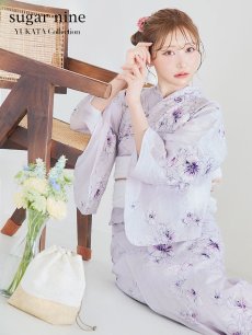 画像1: 【浴衣セール！】【即日発送】可憐なパープルxホワイト牡丹浴衣 【浴衣3点セット 浴衣/帯/下駄】 [FB02] (1)