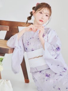 画像10: 【浴衣セール！】【即日発送】可憐なパープルxホワイト牡丹浴衣 【浴衣3点セット 浴衣/帯/下駄】 [FB02] (10)