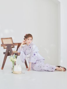 画像13: 【浴衣セール！】【即日発送】可憐なパープルxホワイト牡丹浴衣 【浴衣3点セット 浴衣/帯/下駄】 [FB02] (13)