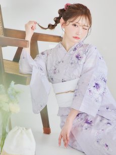画像14: 【浴衣セール！】【即日発送】可憐なパープルxホワイト牡丹浴衣 【浴衣3点セット 浴衣/帯/下駄】 [FB02] (14)