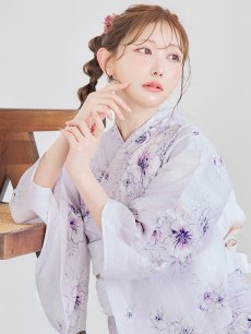 画像15: 【浴衣セール！】【即日発送】可憐なパープルxホワイト牡丹浴衣 【浴衣3点セット 浴衣/帯/下駄】 [FB02] (15)