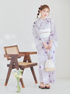 画像4: 【浴衣セール！】【即日発送】可憐なパープルxホワイト牡丹浴衣 【浴衣3点セット 浴衣/帯/下駄】 [FB02] (4)