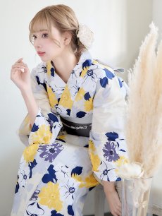 画像10: 【即日発送】【浴衣】イエローとブルーのニュアンス牡丹浴衣 【浴衣3点セット 浴衣/帯/下駄】 [FB02] (10)