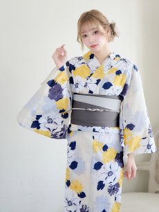 画像11: 【即日発送】【浴衣】イエローとブルーのニュアンス牡丹浴衣 【浴衣3点セット 浴衣/帯/下駄】 [FB02] (11)