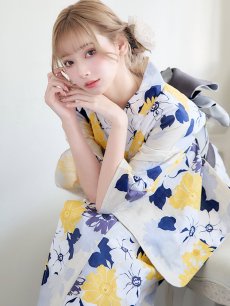画像13: 【即日発送】【浴衣】イエローとブルーのニュアンス牡丹浴衣 【浴衣3点セット 浴衣/帯/下駄】 [FB02] (13)
