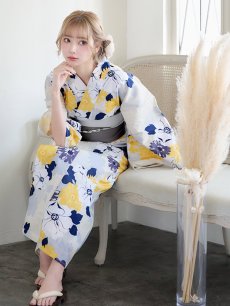画像16: 【即日発送】【浴衣】イエローとブルーのニュアンス牡丹浴衣 【浴衣3点セット 浴衣/帯/下駄】 [FB02] (16)