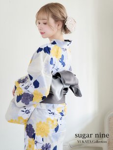 画像2: 【即日発送】【浴衣】イエローとブルーのニュアンス牡丹浴衣 【浴衣3点セット 浴衣/帯/下駄】 [FB02] (2)