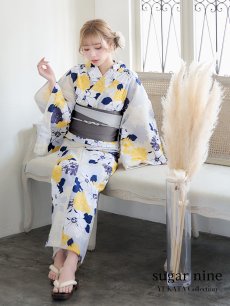 画像3: 【即日発送】【浴衣】イエローとブルーのニュアンス牡丹浴衣 【浴衣3点セット 浴衣/帯/下駄】 [FB02] (3)