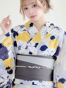 画像5: 【即日発送】【浴衣】イエローとブルーのニュアンス牡丹浴衣 【浴衣3点セット 浴衣/帯/下駄】 [FB02] (5)