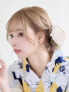 画像6: 【即日発送】【浴衣】イエローとブルーのニュアンス牡丹浴衣 【浴衣3点セット 浴衣/帯/下駄】 [FB02] (6)