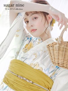 画像1: 【即日発送】ブルーとイエローのニュアンス水仙浴衣 【浴衣3点セット 浴衣/帯/下駄】 [FB02] (1)