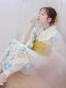 画像10: 【即日発送】ブルーとイエローのニュアンス水仙浴衣 【浴衣3点セット 浴衣/帯/下駄】 [FB02] (10)