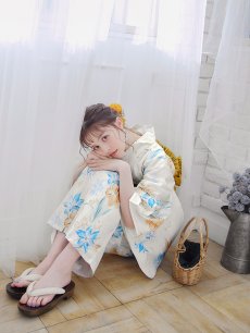 画像11: 【即日発送】ブルーとイエローのニュアンス水仙浴衣 【浴衣3点セット 浴衣/帯/下駄】 [FB02] (11)