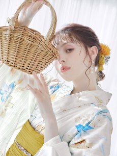 画像12: 【即日発送】ブルーとイエローのニュアンス水仙浴衣 【浴衣3点セット 浴衣/帯/下駄】 [FB02] (12)