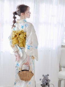 画像13: 【即日発送】ブルーとイエローのニュアンス水仙浴衣 【浴衣3点セット 浴衣/帯/下駄】 [FB02] (13)