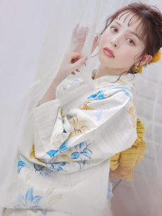 画像14: 【即日発送】ブルーとイエローのニュアンス水仙浴衣 【浴衣3点セット 浴衣/帯/下駄】 [FB02] (14)