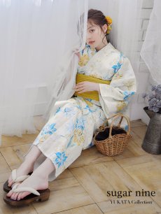 画像3: 【即日発送】ブルーとイエローのニュアンス水仙浴衣 【浴衣3点セット 浴衣/帯/下駄】 [FB02] (3)