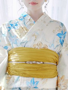 画像5: 【即日発送】ブルーとイエローのニュアンス水仙浴衣 【浴衣3点セット 浴衣/帯/下駄】 [FB02] (5)