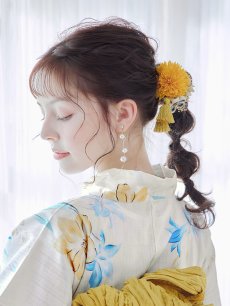 画像6: 【即日発送】ブルーとイエローのニュアンス水仙浴衣 【浴衣3点セット 浴衣/帯/下駄】 [FB02] (6)