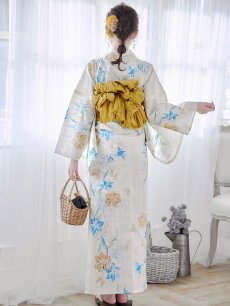 画像8: 【即日発送】ブルーとイエローのニュアンス水仙浴衣 【浴衣3点セット 浴衣/帯/下駄】 [FB02] (8)