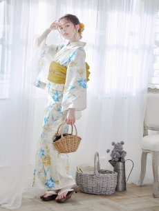 画像9: 【即日発送】ブルーとイエローのニュアンス水仙浴衣 【浴衣3点セット 浴衣/帯/下駄】 [FB02] (9)