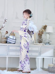 画像9: 【即日発送】白地xパープルグラデーション浴衣 【浴衣3点セット 浴衣/帯/下駄】 [YMT] (9)