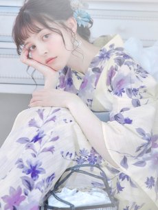 画像14: 【即日発送】白地xパープルグラデーション浴衣 【浴衣3点セット 浴衣/帯/下駄】 [YMT] (14)