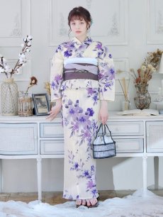 画像3: 【即日発送】白地xパープルグラデーション浴衣 【浴衣3点セット 浴衣/帯/下駄】 [YMT] (3)