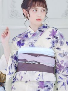 画像4: 【即日発送】白地xパープルグラデーション浴衣 【浴衣3点セット 浴衣/帯/下駄】 [YMT] (4)