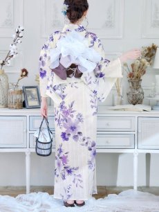 画像7: 【即日発送】白地xパープルグラデーション浴衣 【浴衣3点セット 浴衣/帯/下駄】 [YMT] (7)