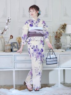 画像8: 【即日発送】白地xパープルグラデーション浴衣 【浴衣3点セット 浴衣/帯/下駄】 [YMT] (8)