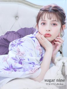 画像1: 【即日発送】パープルxピンクの百合浴衣 【浴衣3点セット 浴衣/帯/下駄】 [YMT] (1)