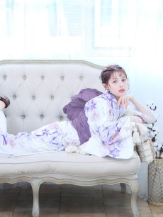 画像8: 【即日発送】パープルxピンクの百合浴衣 【浴衣3点セット 浴衣/帯/下駄】 [YMT] (8)