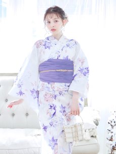 画像10: 【即日発送】パープルxピンクの百合浴衣 【浴衣3点セット 浴衣/帯/下駄】 [YMT] (10)