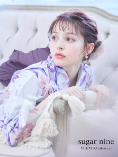 画像2: 【即日発送】パープルxピンクの百合浴衣 【浴衣3点セット 浴衣/帯/下駄】 [YMT] (2)