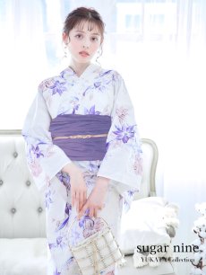 画像3: 【即日発送】パープルxピンクの百合浴衣 【浴衣3点セット 浴衣/帯/下駄】 [YMT] (3)